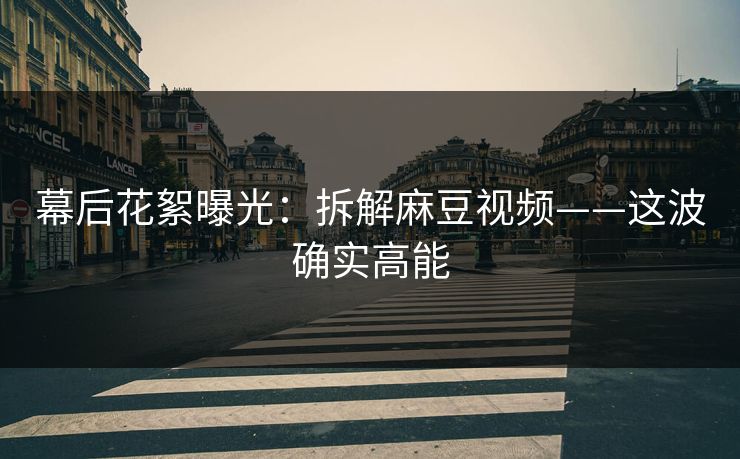幕后花絮曝光：拆解麻豆视频——这波确实高能